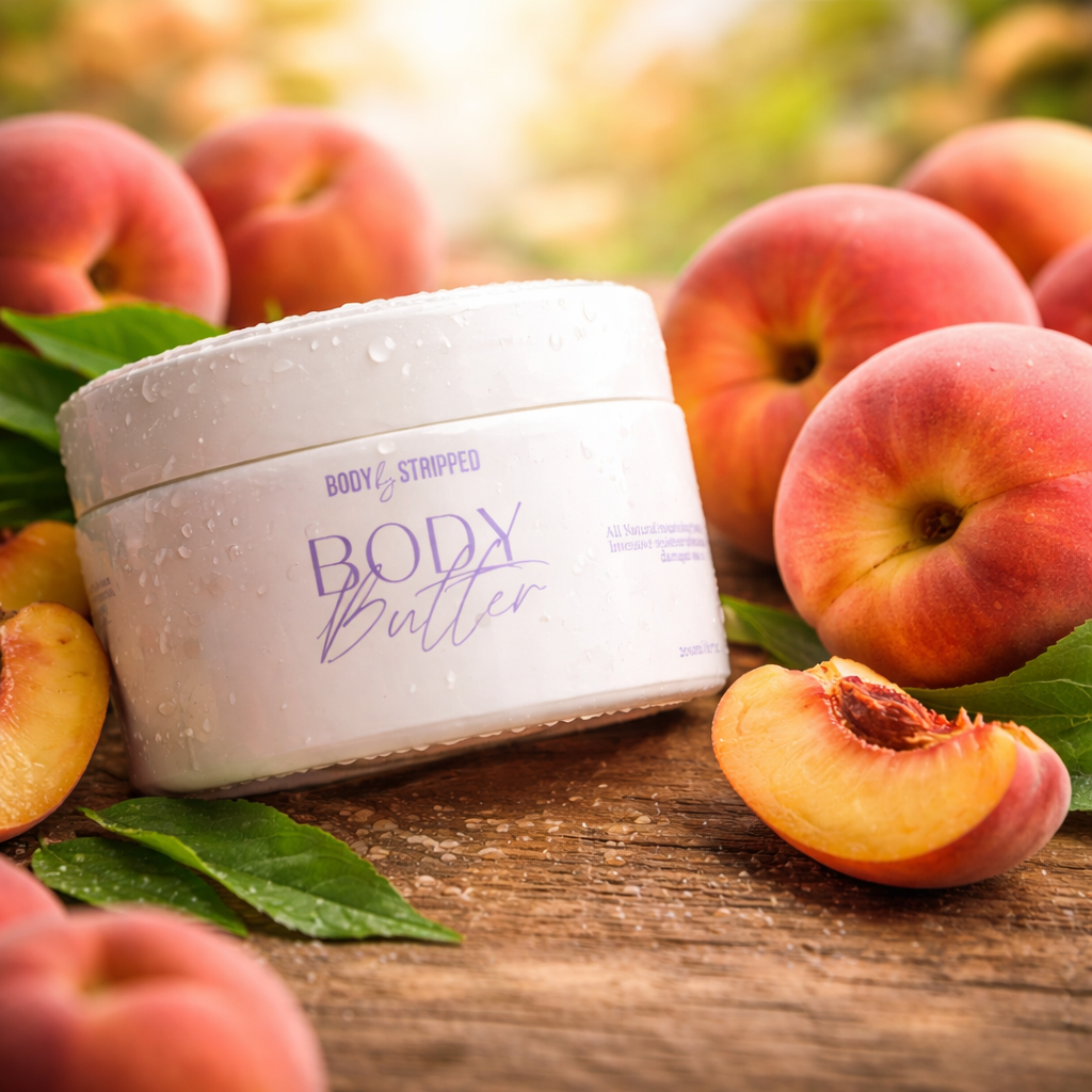 Body butter container with peaches 